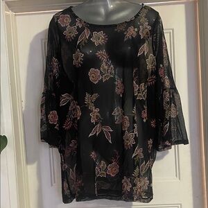 Chic Floral Black Sheer Blouse